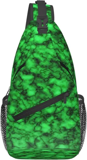 Green Marble Pattern Sling Backpack Crossbody Bag, Chest Bag Daypack for Outdoors Hiking Traveling
