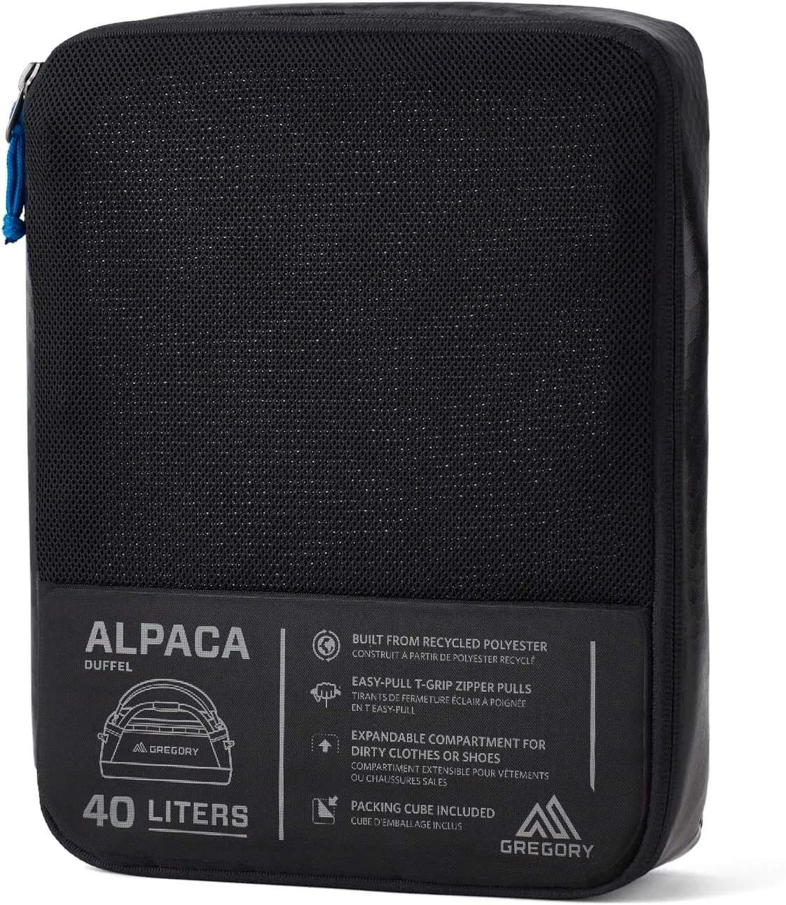 Gregory Alpaca 40L Water-Resistant Adventure Travel/Gear Organization Duffel Bag with Packing Cube Included, Obsidian Black
