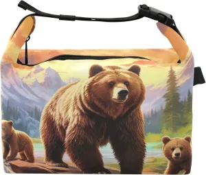 Grizzly Bears Landscape Lunch Bags Women Insulated for Work Portable Adults Lunch Bag with Adjustable Shoulder Strap