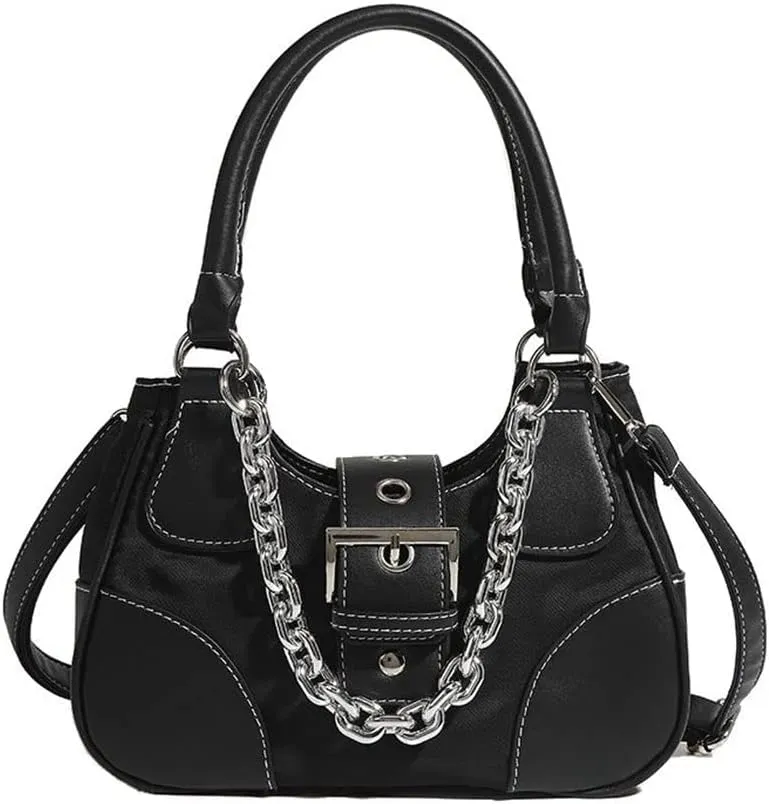 GRPKSSIB Tote Bag Women Y2K Contrast Hobo Bag Fashion Splicing Handbag Patchwork Top Handle Shoulder Bag with Chain