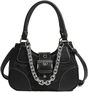 GRPKSSIB Tote Bag Women Y2K Contrast Hobo Bag Fashion Splicing Handbag Patchwork Top Handle Shoulder Bag with Chain