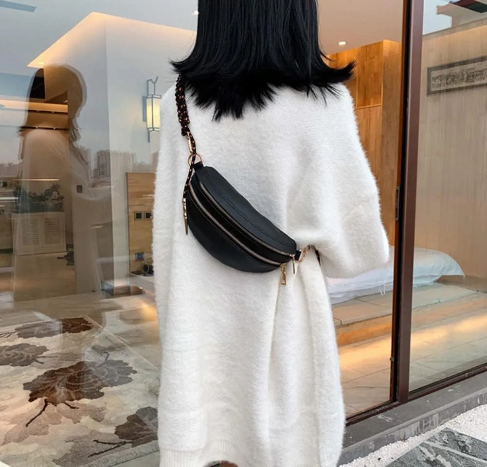 GRPKSSIB Women's Chest Bag PU Leather Handbag Crossbody Shoulder Bag Quilted Purse Fashion