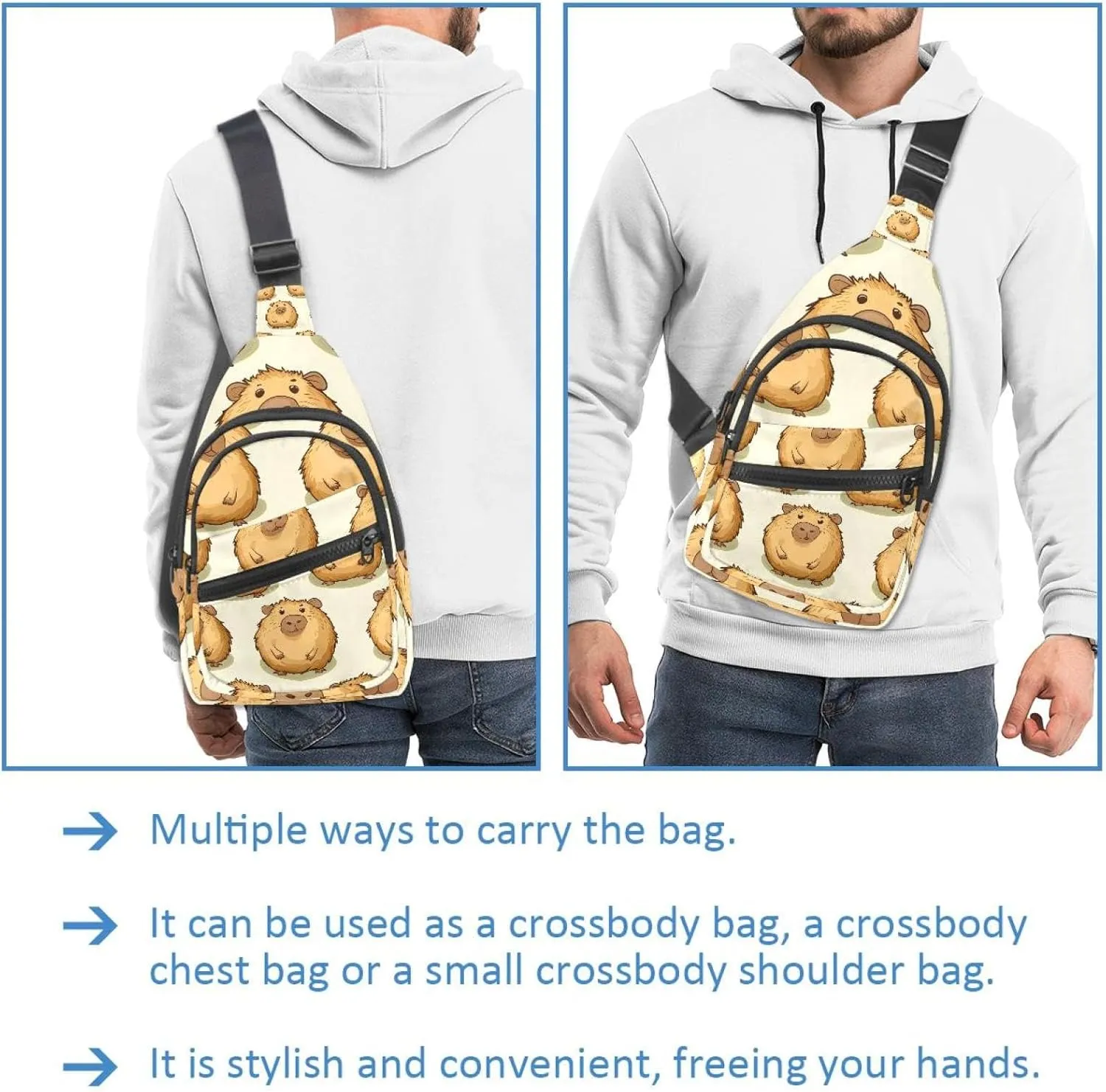 Guinea Pigs Crossbody Bag with Adjustable Shoulder Strap, Shoulder Bag for Men and Women Sling Backpack for Travel, Cycling, Work, Sport