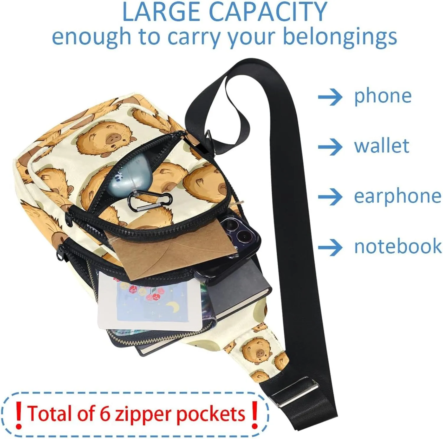 Guinea Pigs Crossbody Bag with Adjustable Shoulder Strap, Shoulder Bag for Men and Women Sling Backpack for Travel, Cycling, Work, Sport