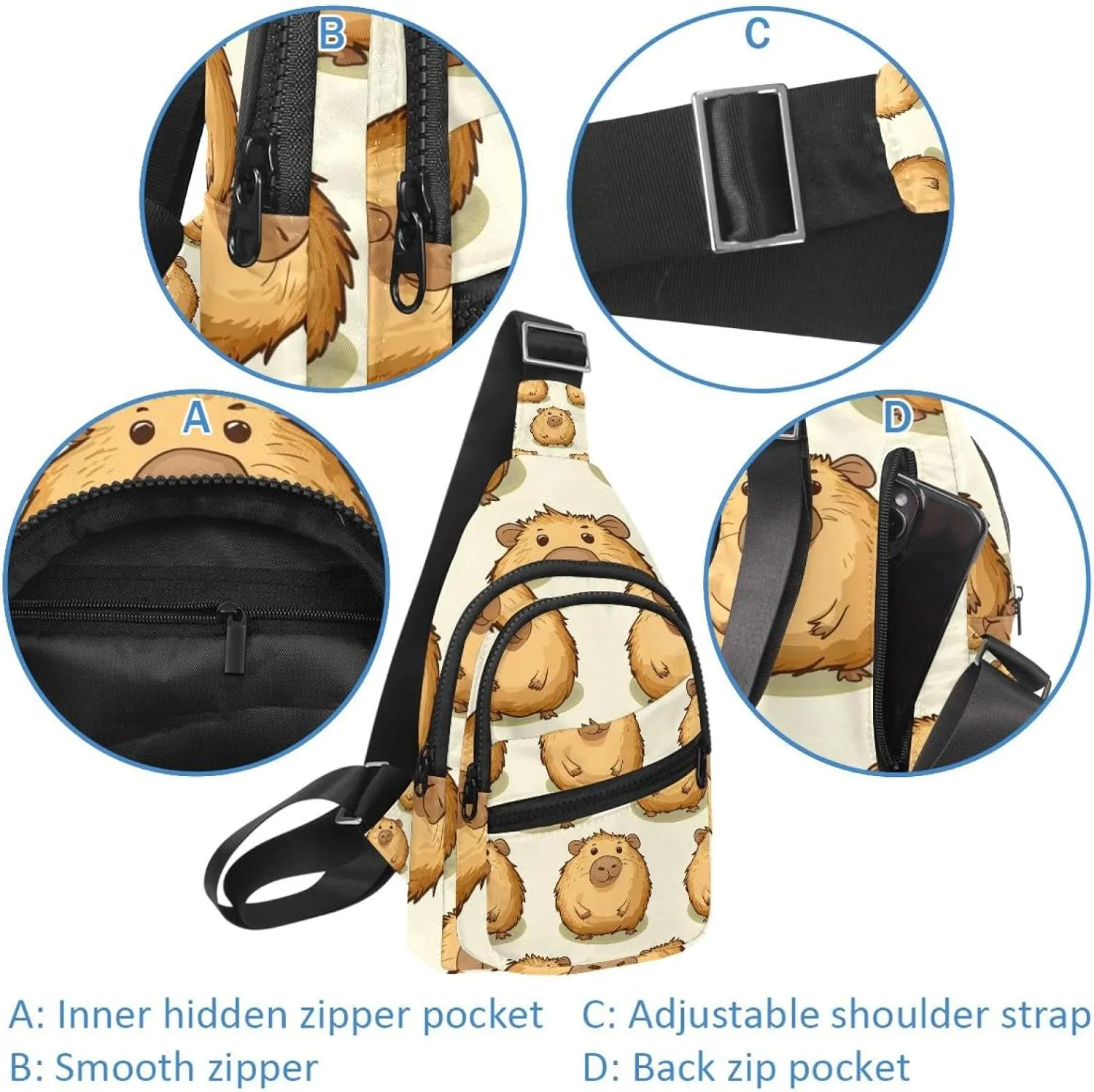 Guinea Pigs Crossbody Bag with Adjustable Shoulder Strap, Shoulder Bag for Men and Women Sling Backpack for Travel, Cycling, Work, Sport