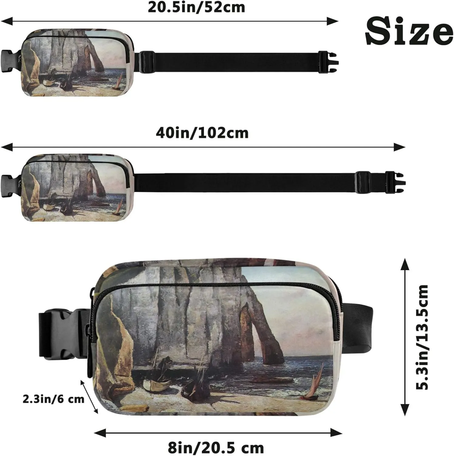 Gustave Courbet Cliffs Prints Waterproof Womens Fanny Pack Hip Pouch Belt Bag Colorful Travel Waist Pouch