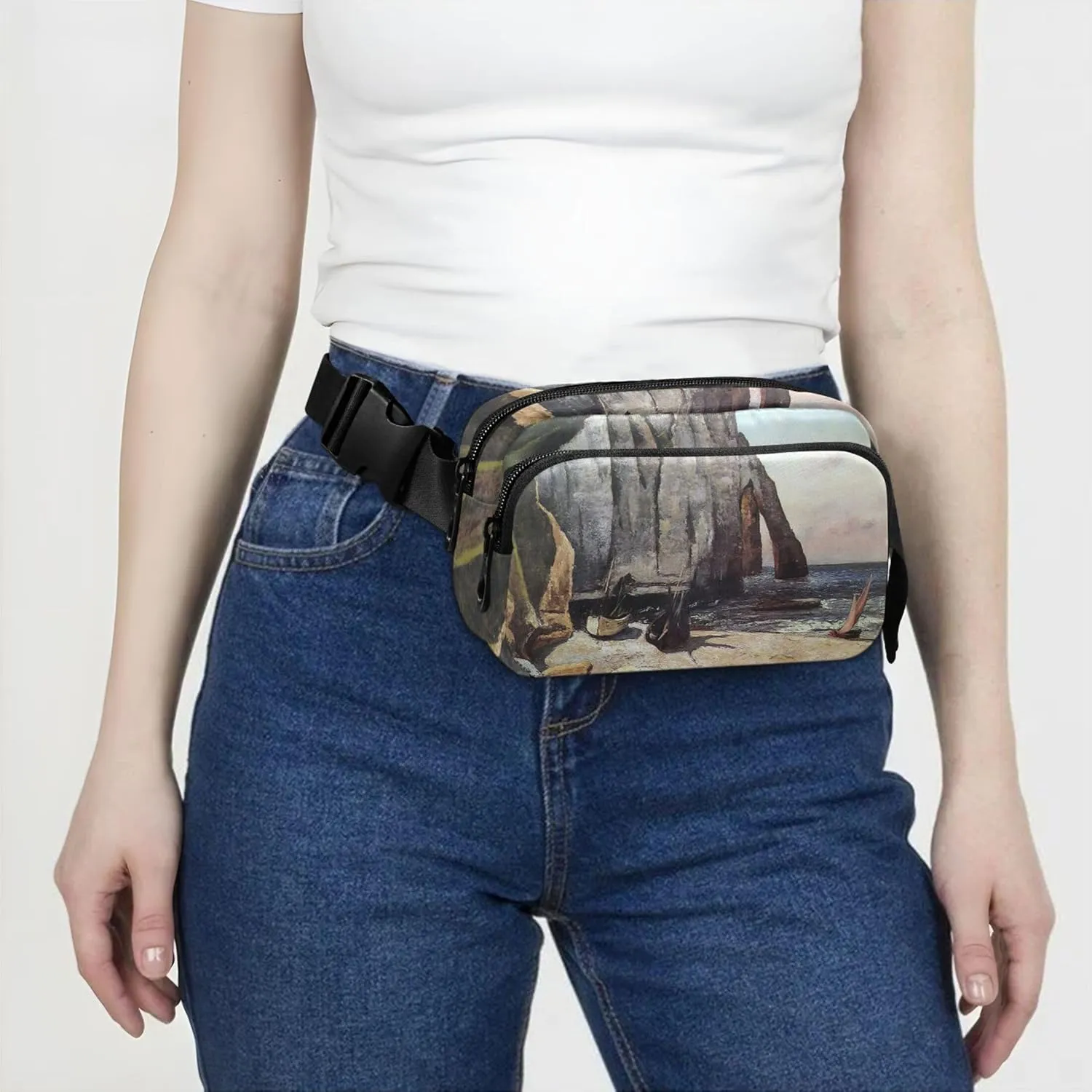 Gustave Courbet Cliffs Prints Waterproof Womens Fanny Pack Hip Pouch Belt Bag Colorful Travel Waist Pouch