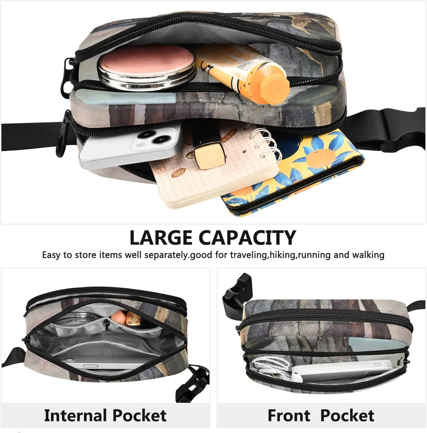Gustave Courbet Cliffs Prints Waterproof Womens Fanny Pack Hip Pouch Belt Bag Colorful Travel Waist Pouch
