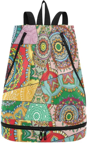 Gym Swimming Drawstring Bags Daypacks Backpack Purse Casual Knapsack Shoulder Bag Sitting Rucksack Mosaic Graffiti Patchwork Motifs