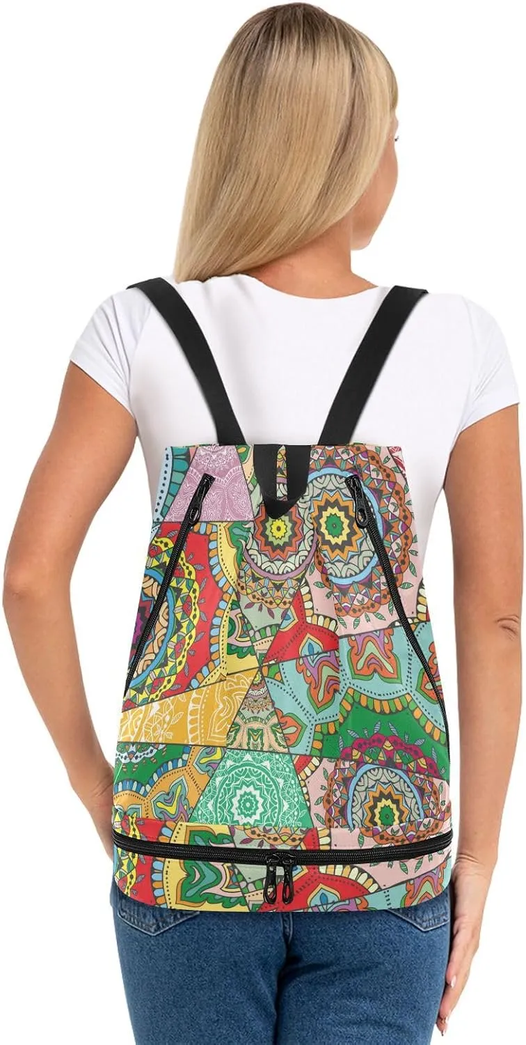 Gym Swimming Drawstring Bags Daypacks Backpack Purse Casual Knapsack Shoulder Bag Sitting Rucksack Mosaic Graffiti Patchwork Motifs