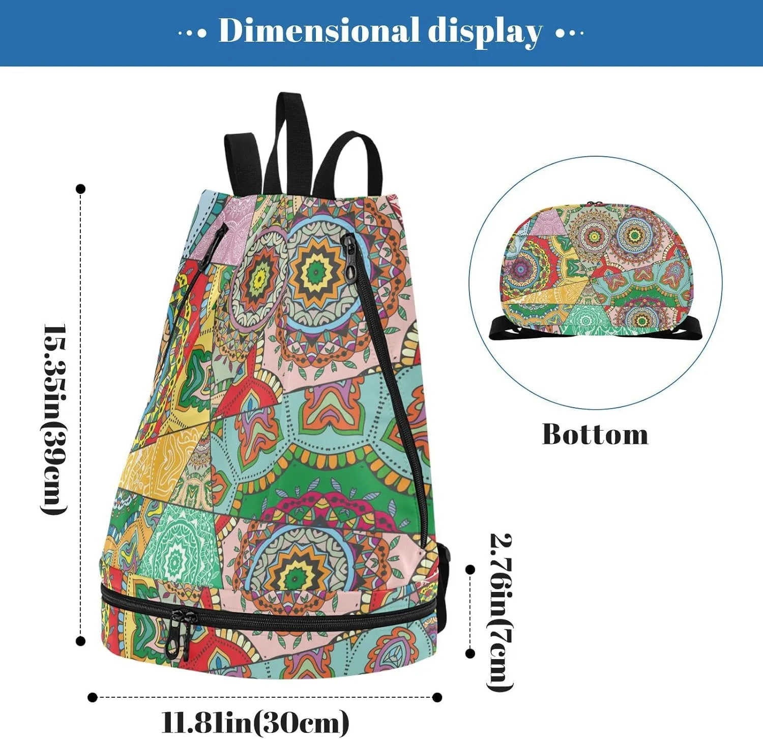 Gym Swimming Drawstring Bags Daypacks Backpack Purse Casual Knapsack Shoulder Bag Sitting Rucksack Mosaic Graffiti Patchwork Motifs
