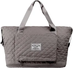 Gym Workout Bags with Wet Pocket for Women Men Expandable Weekender Overnight Tote Bag for Travel Workout Sports Camp Grey