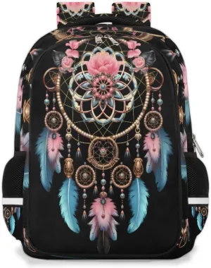 Gypsy Dream Catcher Bookbag Backpack for Women Men Ethnic Design Casual Daypack with Compartment & Multiple Pockets Book Bags Travel Bag Laptop Backpacks