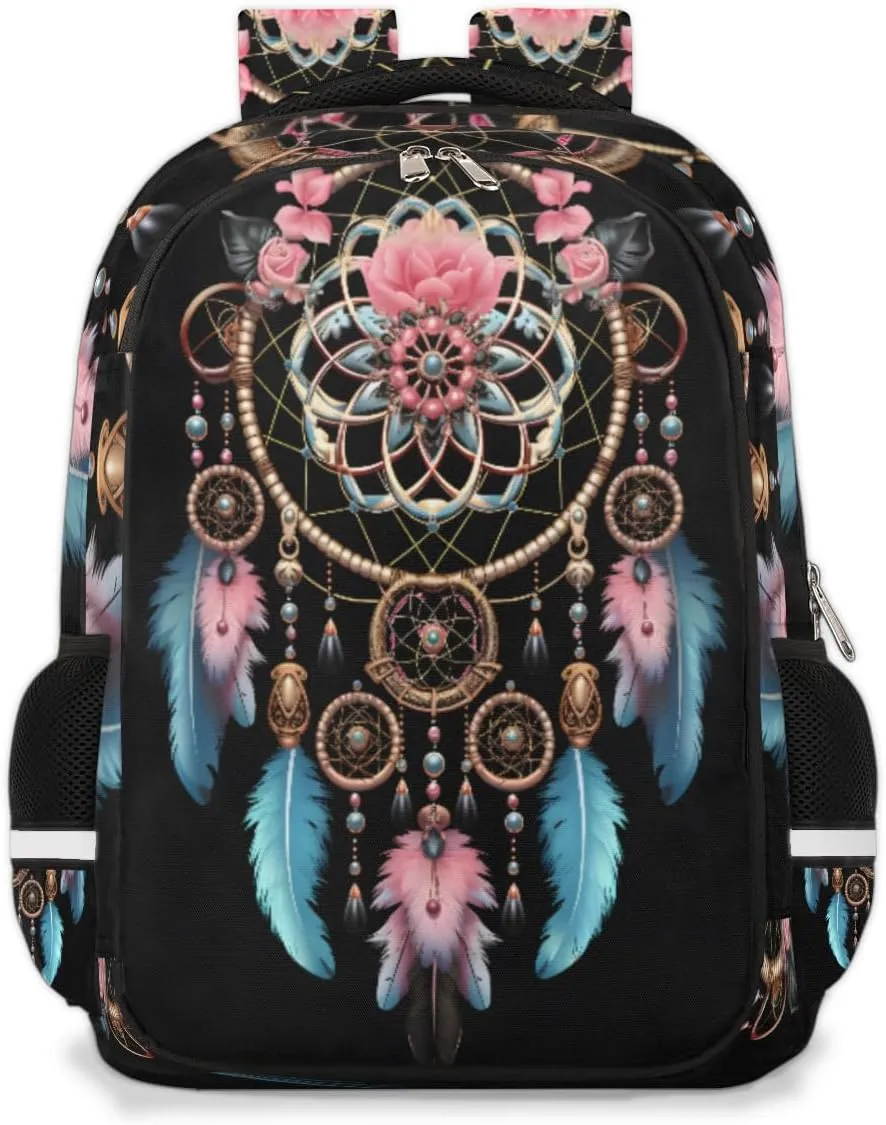 Gypsy Dream Catcher Bookbag Backpack for Women Men Ethnic Design Casual Daypack with Compartment & Multiple Pockets Book Bags Travel Bag Laptop Backpacks