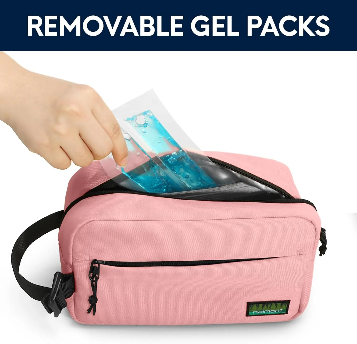 Haimont Small Freezable Lunch Insulated Bag, Reusable Freezer Snack Cooler Bag with Buckle Handle, Mini Insulated Cooler for Work Travel, Pink