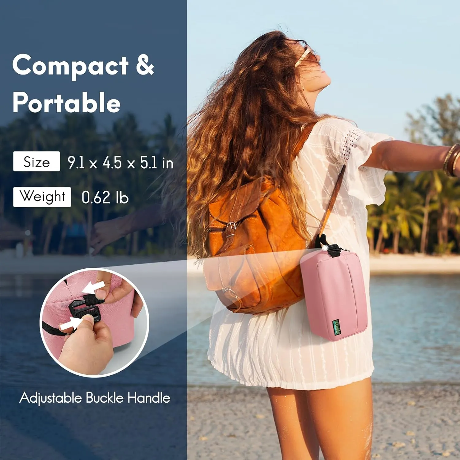 Haimont Small Freezable Lunch Insulated Bag, Reusable Freezer Snack Cooler Bag with Buckle Handle, Mini Insulated Cooler for Work Travel, Pink