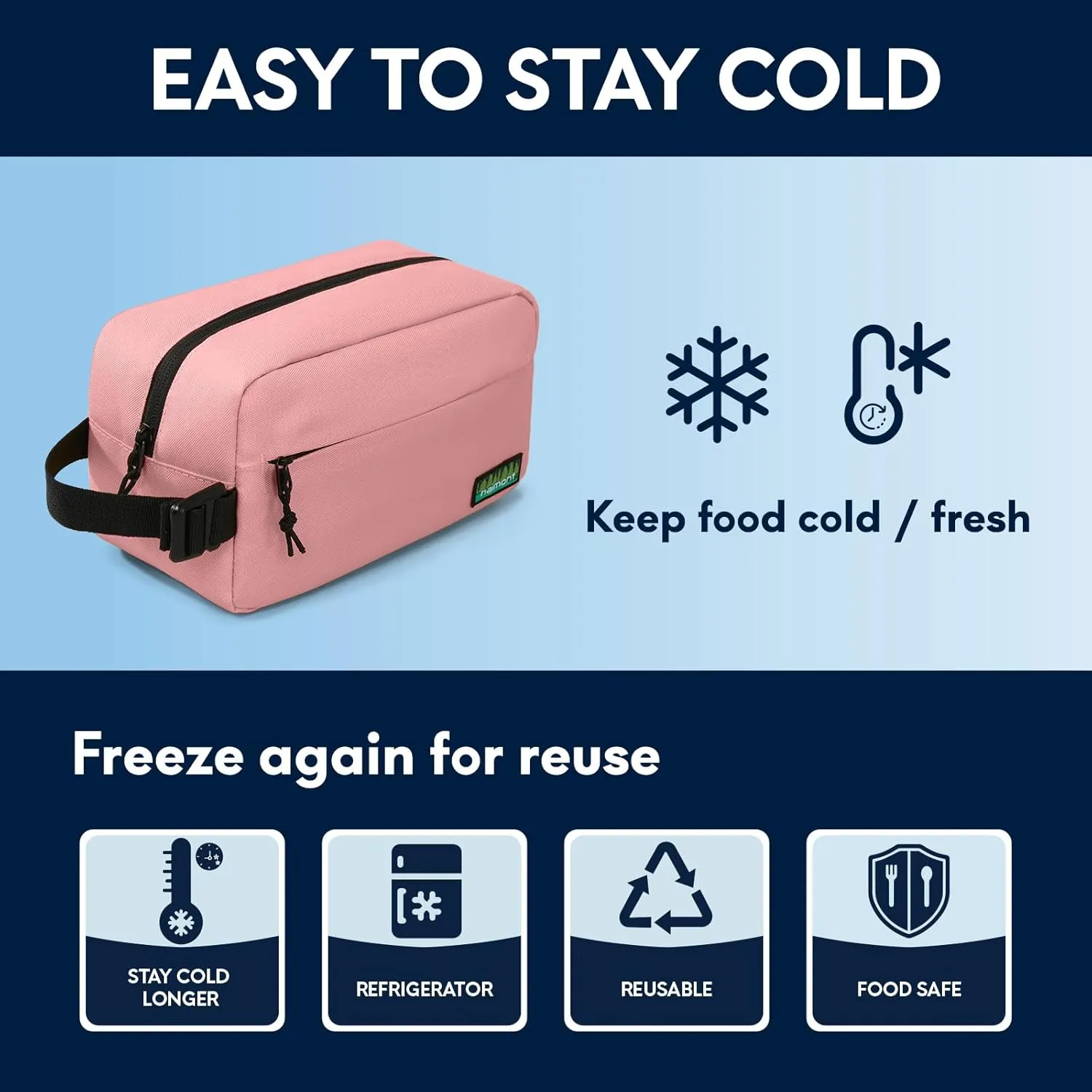 Haimont Small Freezable Lunch Insulated Bag, Reusable Freezer Snack Cooler Bag with Buckle Handle, Mini Insulated Cooler for Work Travel, Pink