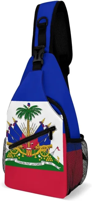 Haiti Flag Sling Bag Mens Woman Crossbody Backpack Chest Daypack Casual Backpack Shoulder Bag Running Daypack Outdoor Backpacks