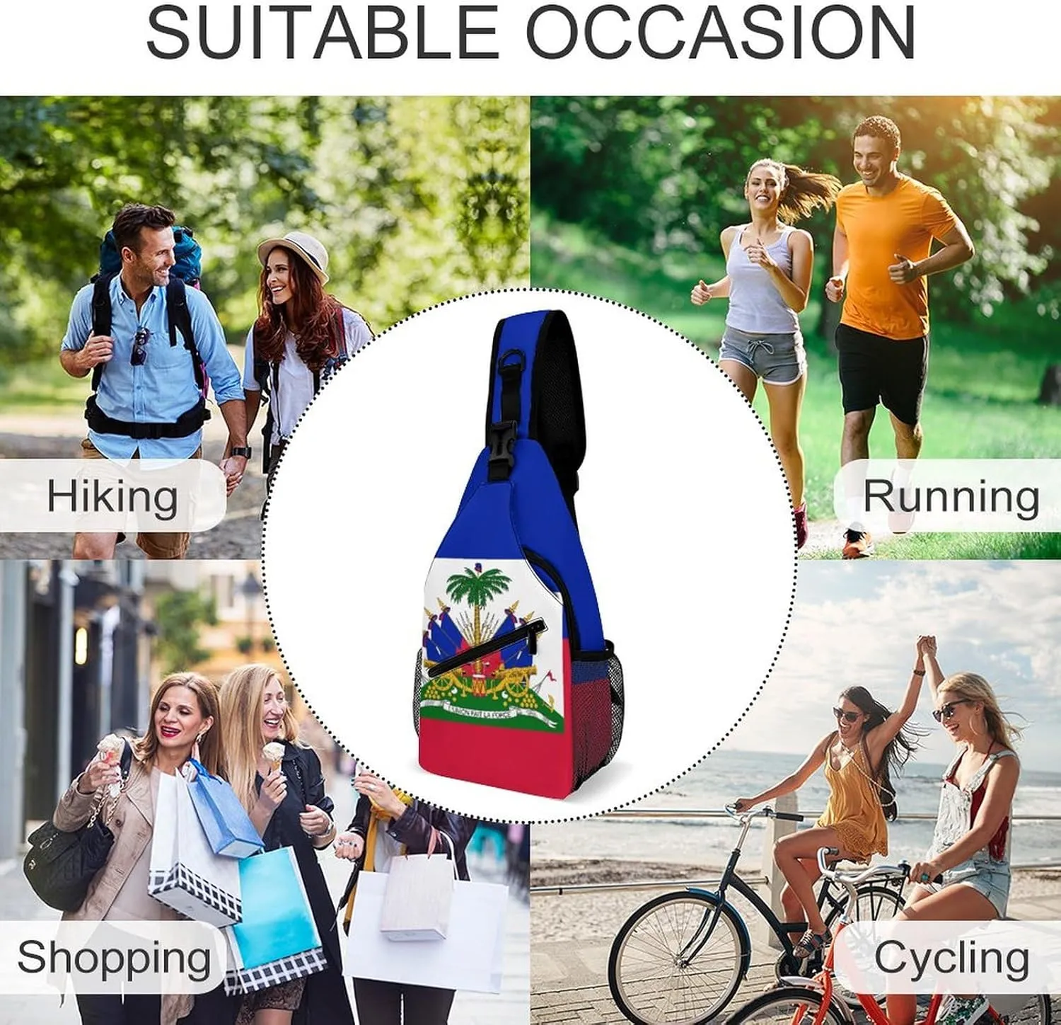 Haiti Flag Sling Bag Mens Woman Crossbody Backpack Chest Daypack Casual Backpack Shoulder Bag Running Daypack Outdoor Backpacks