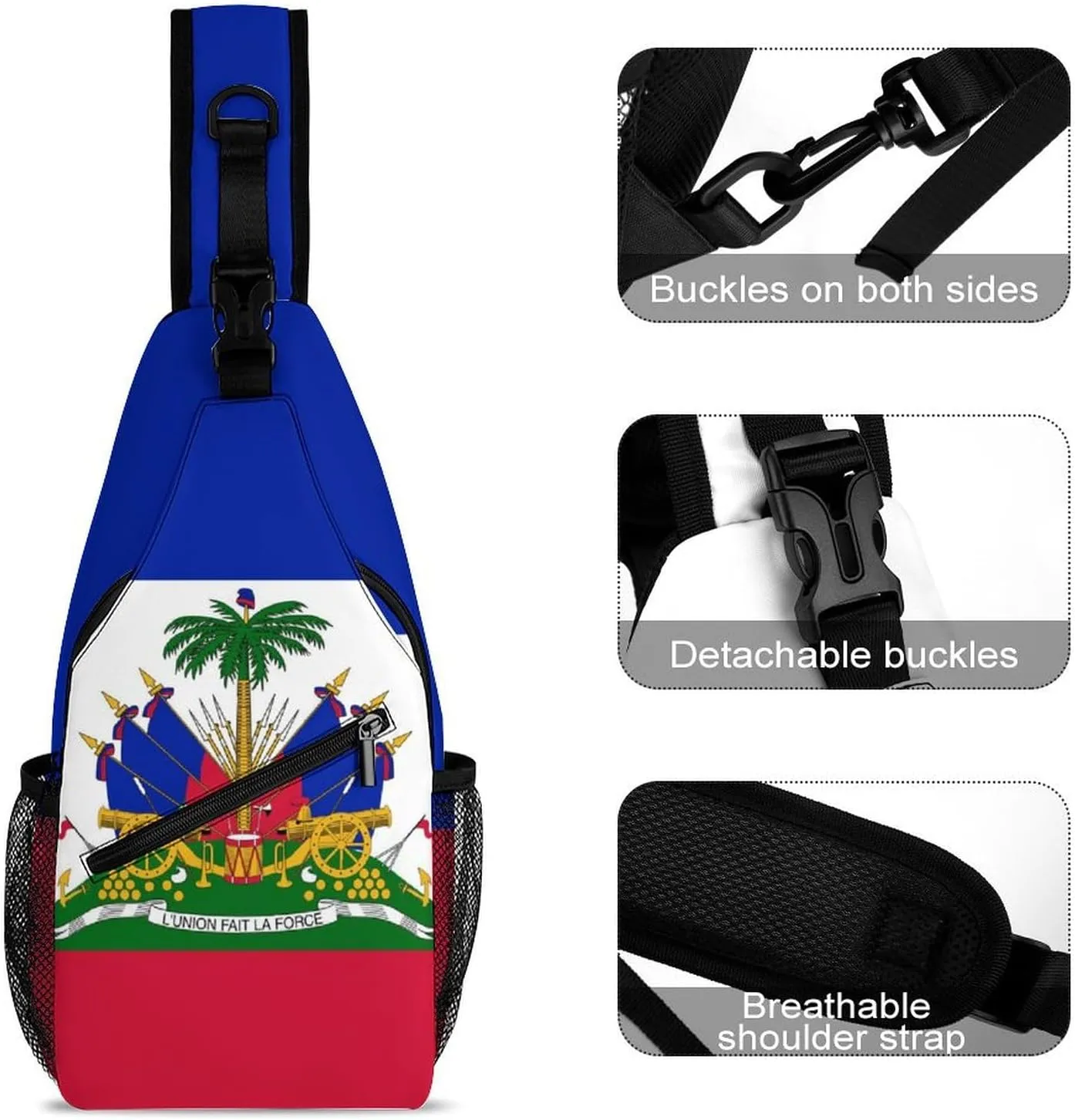 Haiti Flag Sling Bag Mens Woman Crossbody Backpack Chest Daypack Casual Backpack Shoulder Bag Running Daypack Outdoor Backpacks