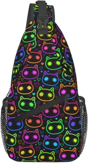 Halloween Sling Bag For Women Men Bright Cartoon Cat Chest Bag Adjustable Crossbody Shoulder Bag Sling Backpack Casual Daypack