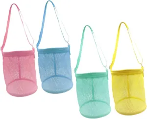 HANABASS 4Pcs Portable Beach Bag Capacity Mesh Shell Bags with Straps for Easy Use for Collecting Filtering for Outdoor Activities