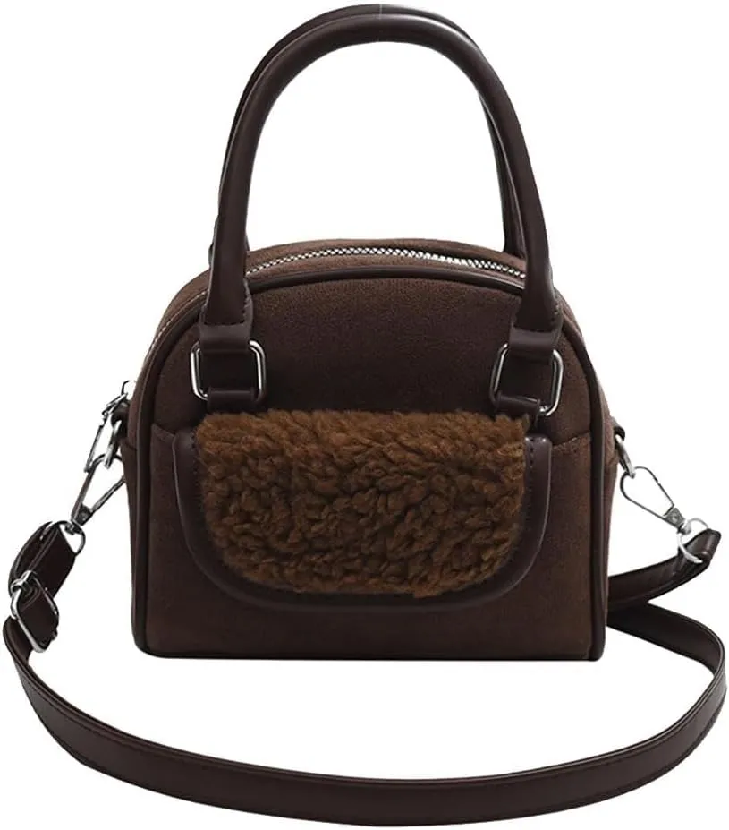 Handbag for Women Shoulder Soft Plush Tote Vintage Crossbody Fluffy Messenger Lightweight Top Handle Velvet