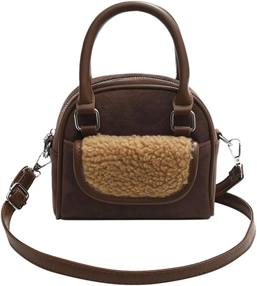 Handbag for Women Shoulder Soft Plush Tote Vintage Crossbody Fluffy Messenger Lightweight Top Handle Velvet