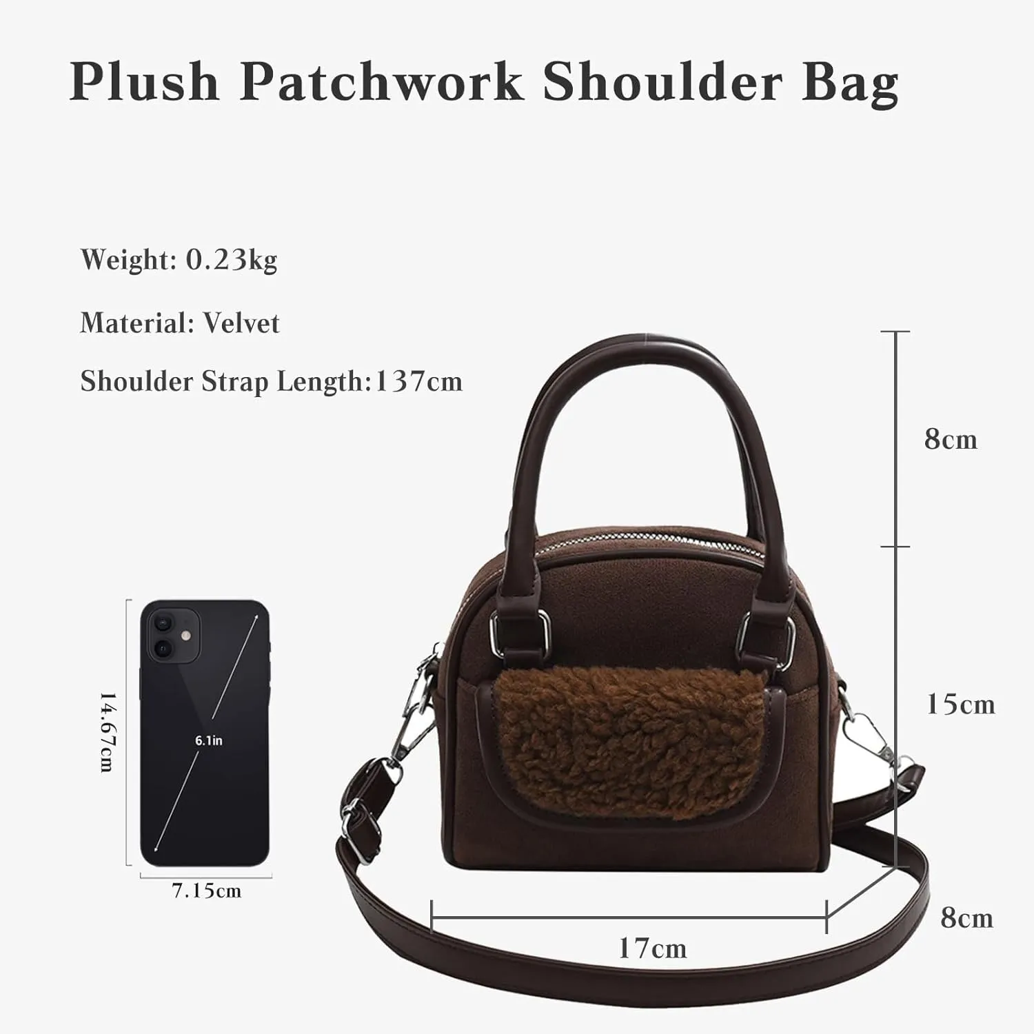 Handbag for Women Shoulder Soft Plush Tote Vintage Crossbody Fluffy Messenger Lightweight Top Handle Velvet