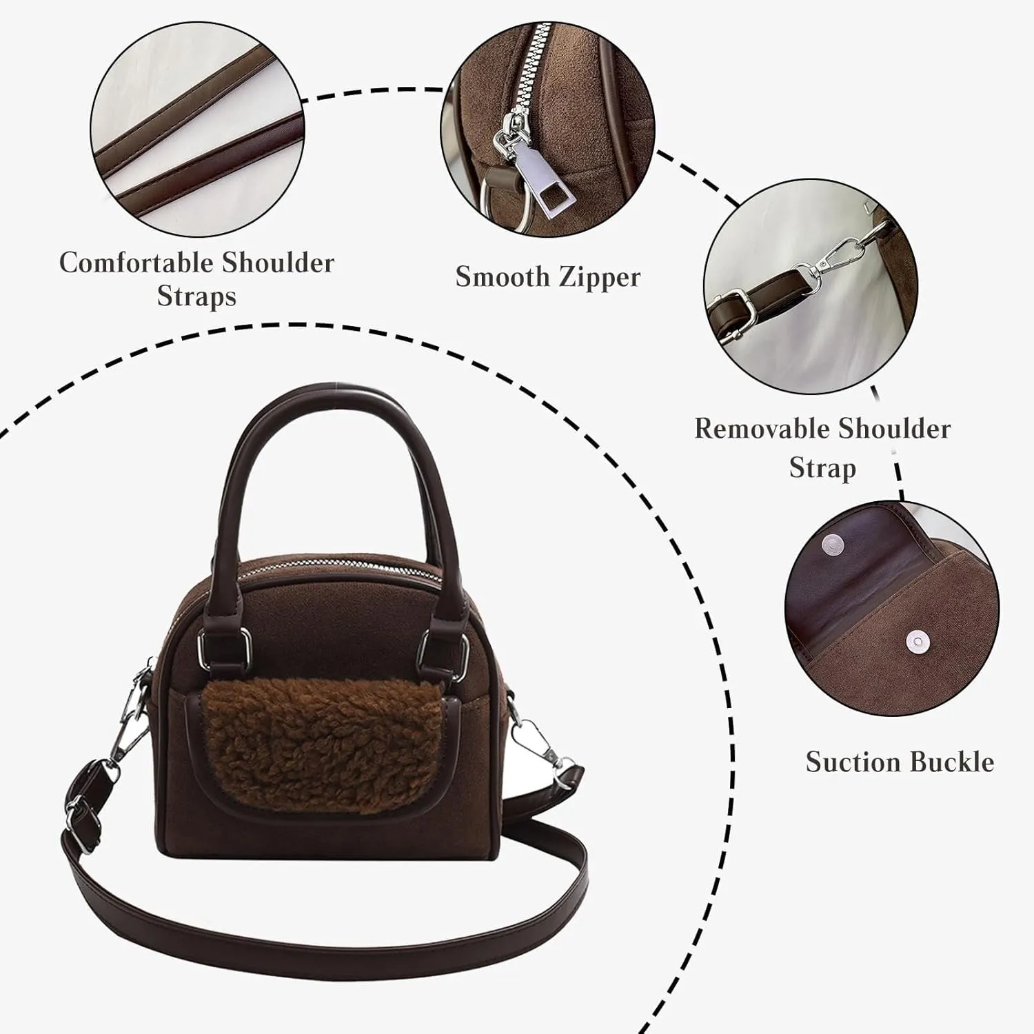 Handbag for Women Shoulder Soft Plush Tote Vintage Crossbody Fluffy Messenger Lightweight Top Handle Velvet