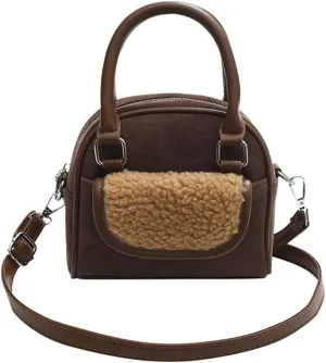 Handbag for Women Shoulder Soft Plush Tote Vintage Crossbody Fluffy Messenger Lightweight Top Handle Velvet