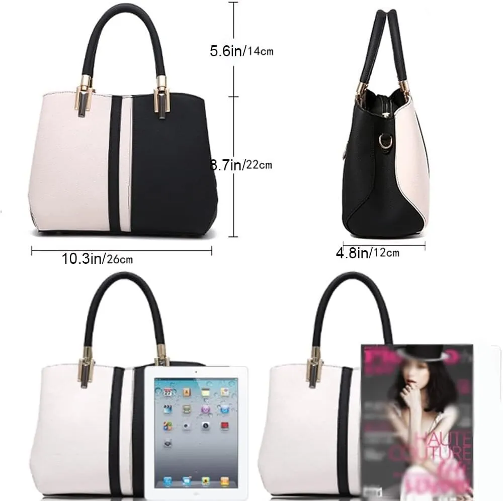 Handbags for Womens Shoulder Bag Faux Leather Satchel Contrast Color Patchwork Tote Top Handle Purse Crossbody Bag