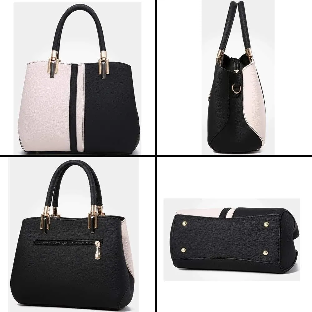 Handbags for Womens Shoulder Bag Faux Leather Satchel Contrast Color Patchwork Tote Top Handle Purse Crossbody Bag