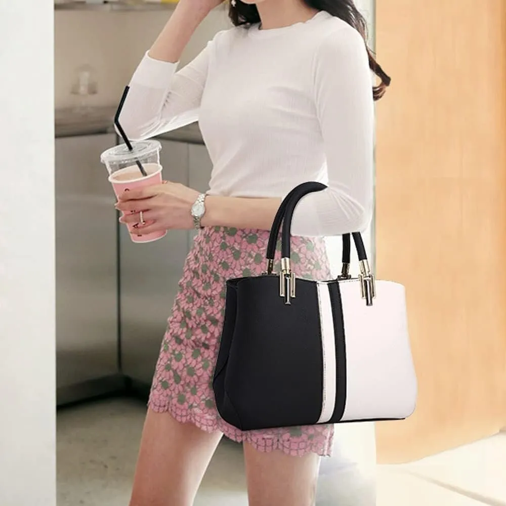 Handbags for Womens Shoulder Bag Faux Leather Satchel Contrast Color Patchwork Tote Top Handle Purse Crossbody Bag