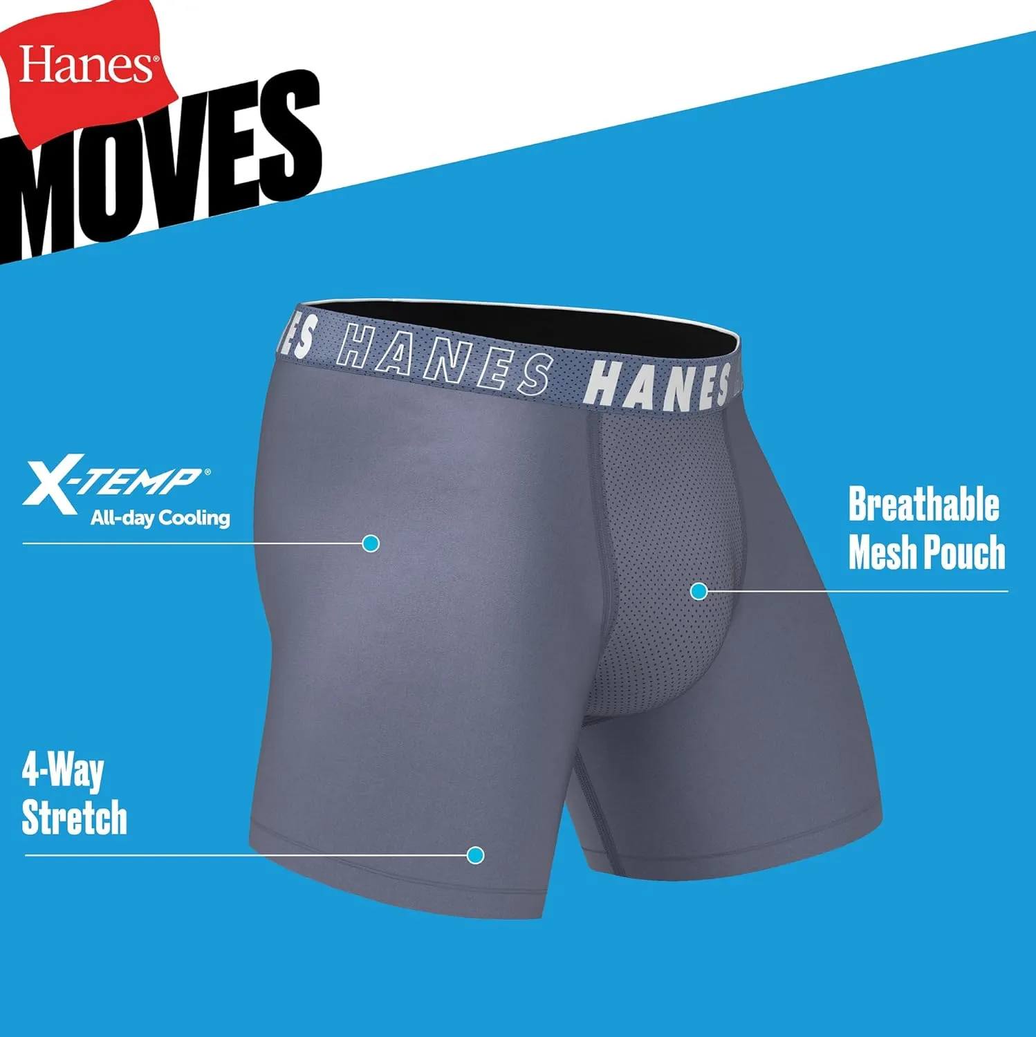 Hanes Boys' Big Performance Tween Boxer Brief Pack, X-Temp Mesh Stretch Underwear, Black, 6-Pack