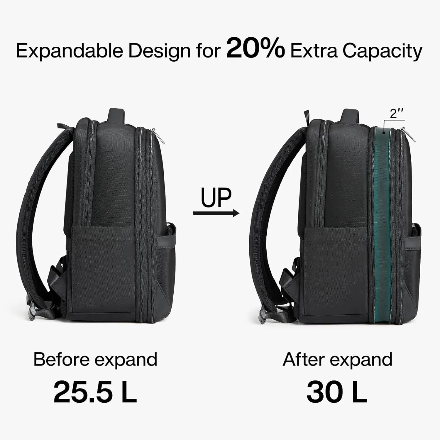 Hanke 17 Inch Expandable Backpack with Luggage Strap Business Travel Laptop Backpack for Women Mens Work Computer Bagpack Fits 15.6 Inch Laptop(Black)