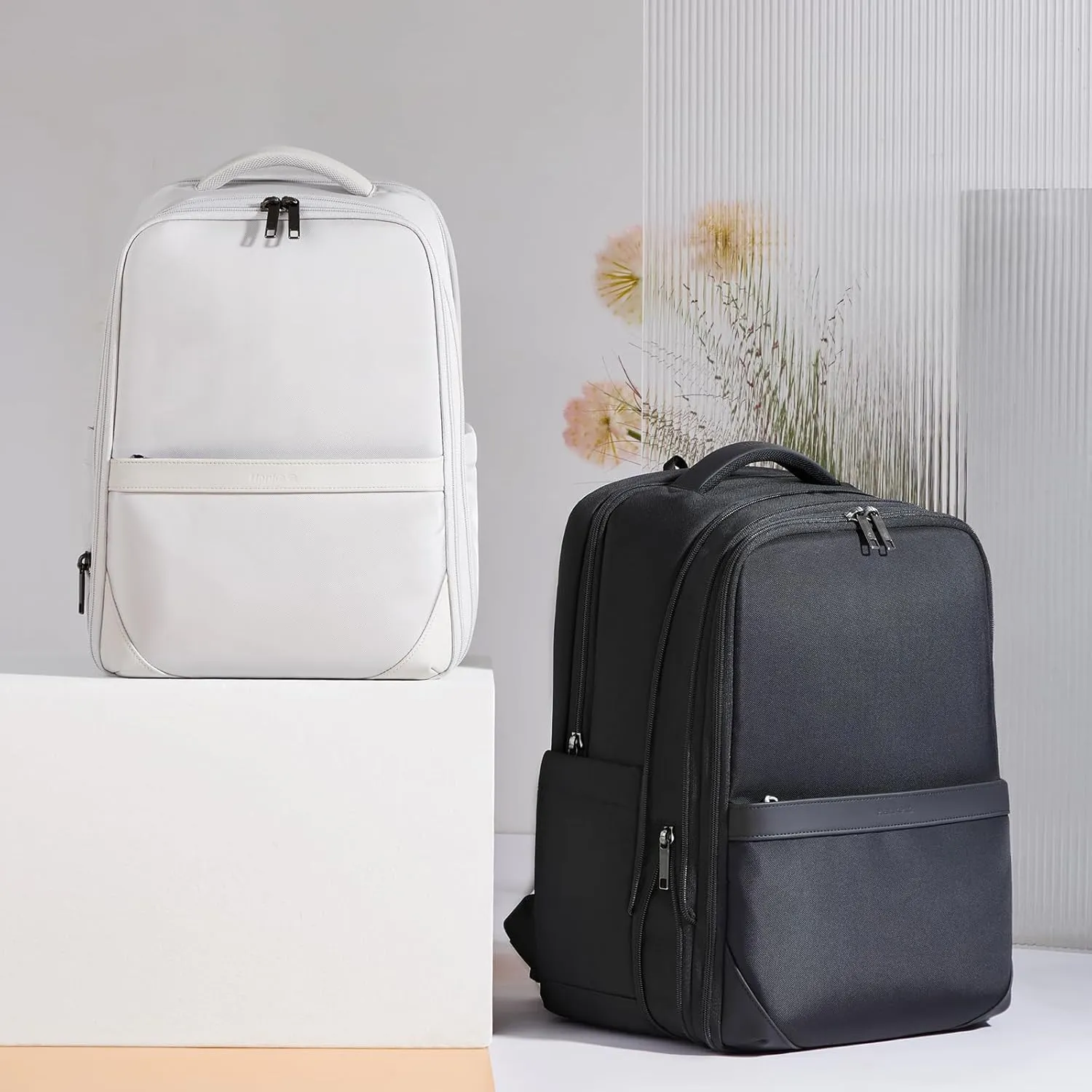 Hanke 17 Inch Expandable Backpack with Luggage Strap Business Travel Laptop Backpack for Women Mens Work Computer Bagpack Fits 15.6 Inch Laptop(Black)