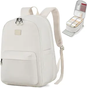 Hanke 18 Inch Expandable Travel Backpack for Women, Personal Item Backpack Work Backpack Woman Men Casual Daypack Backpacks Carry On Bag Backpacks for Airline Approved(Off White)