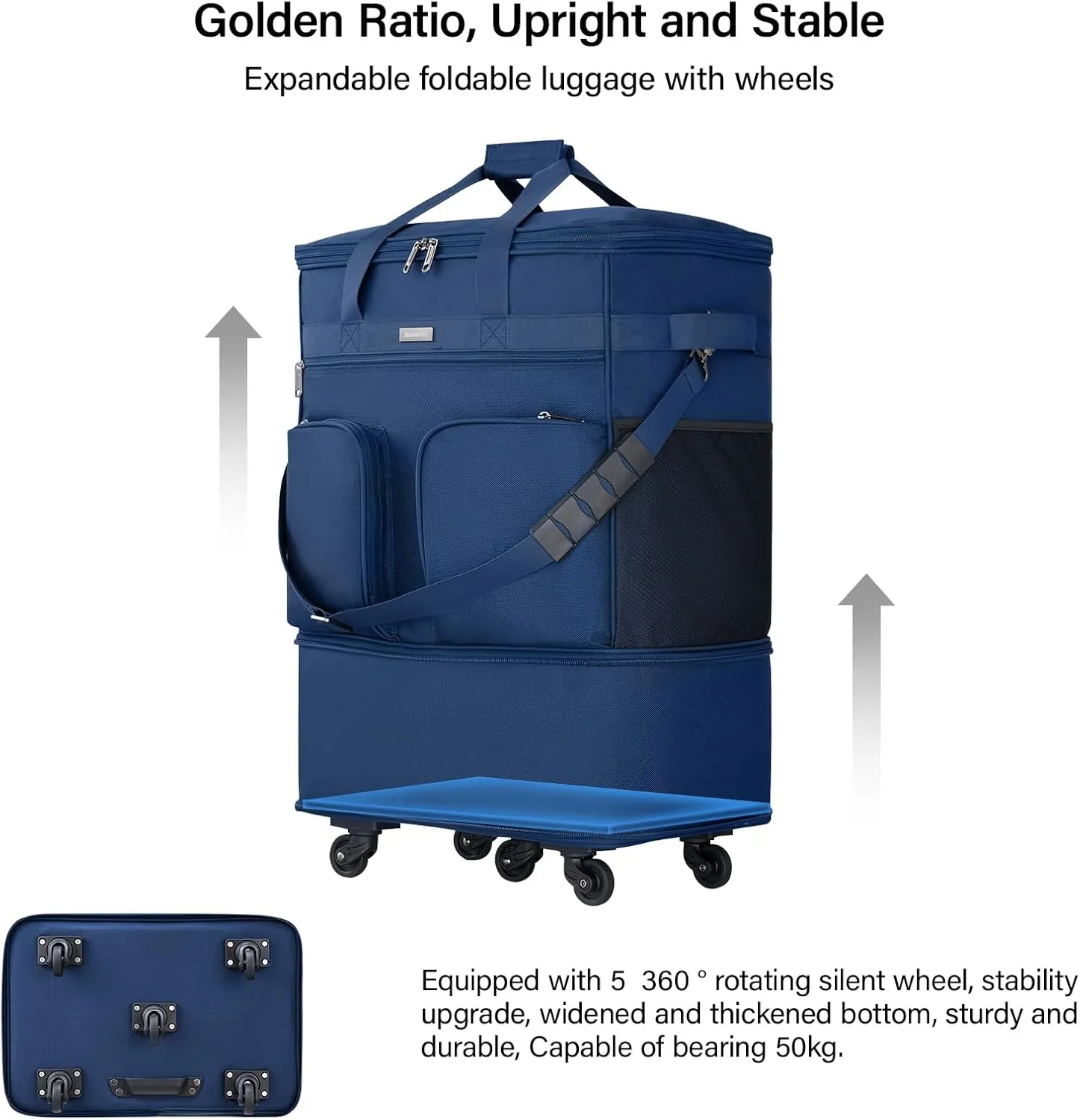 Hanke Expandable Collapsible Luggage with Wheels Suitcase Luggage Rolling Travel Bag Duffel Garment Tote Bag for Men Women Lightweight Suitcase Large Capacity Luggage with Spinner Wheel (Blue)