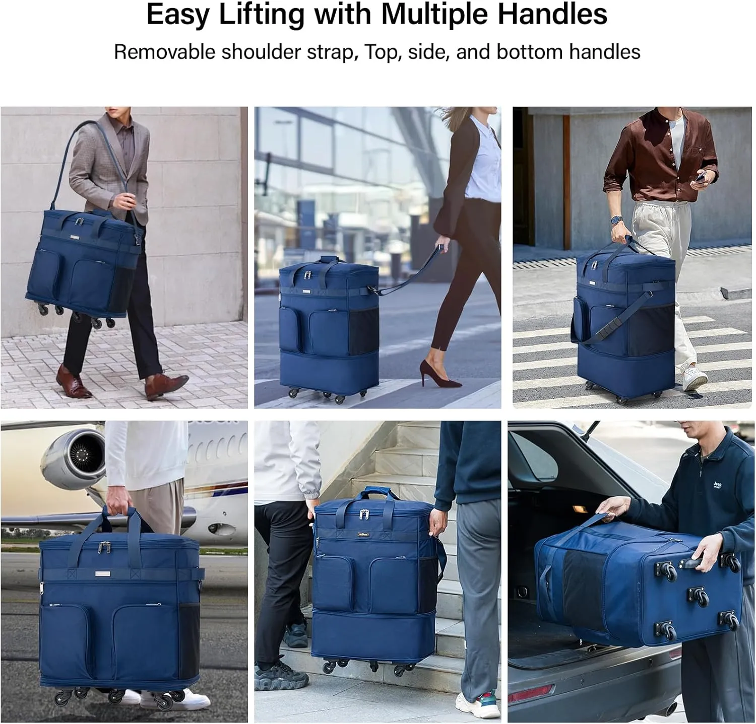 Hanke Expandable Collapsible Luggage with Wheels Suitcase Luggage Rolling Travel Bag Duffel Garment Tote Bag for Men Women Lightweight Suitcase Large Capacity Luggage with Spinner Wheel (Blue)