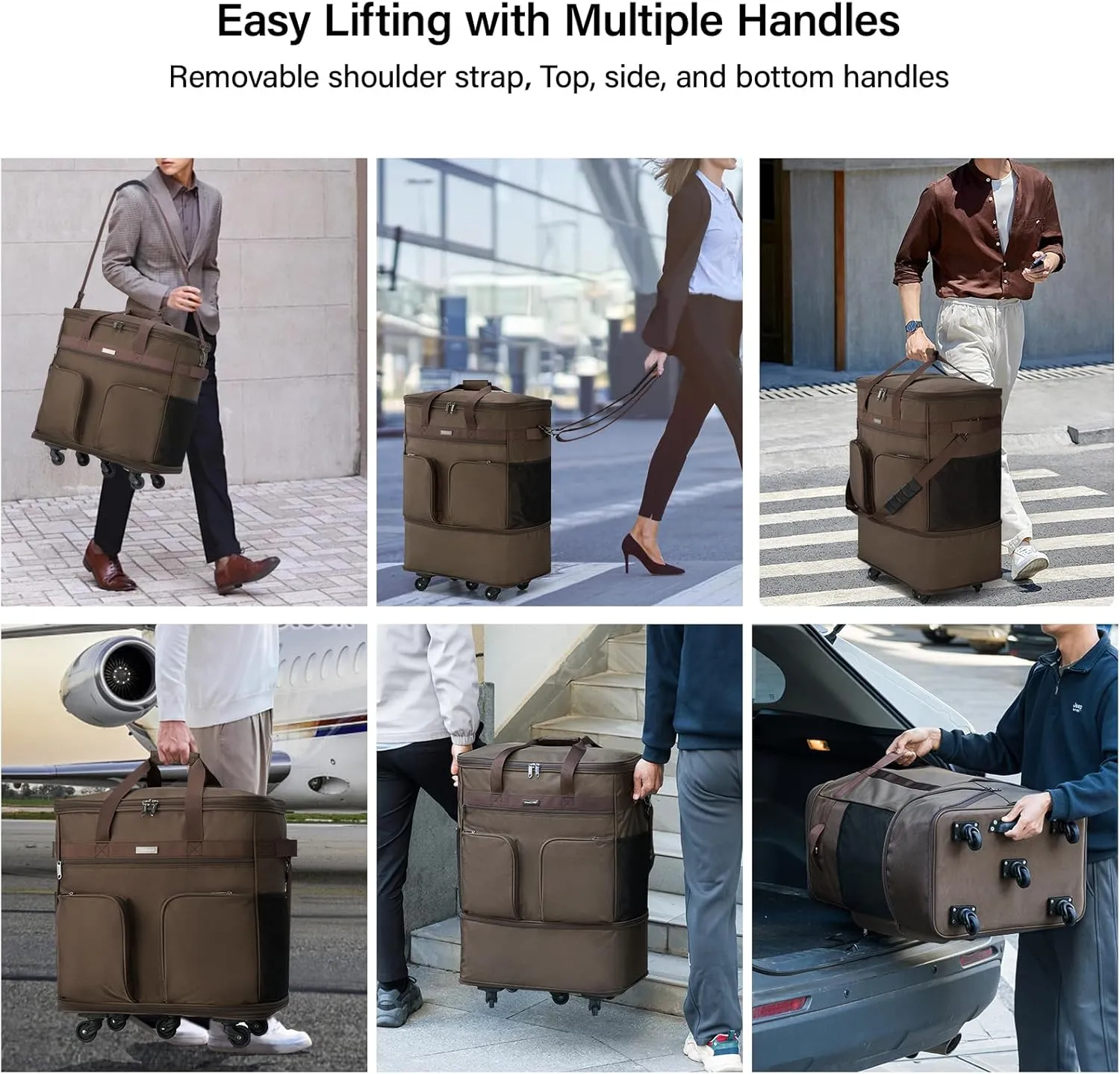 Hanke Expandable Collapsible Luggage with Wheels Suitcase Luggage Rolling Travel Bag Duffel Garment Tote Bag for Men Women Lightweight Suitcase Large Capacity Luggage with Spinner Wheel (Coffee)
