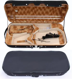 Hard-Shell Double Violin Case - Holds Two Violins or Violin & Viola with Music Sheet Bag & 2 Back Straps - Black