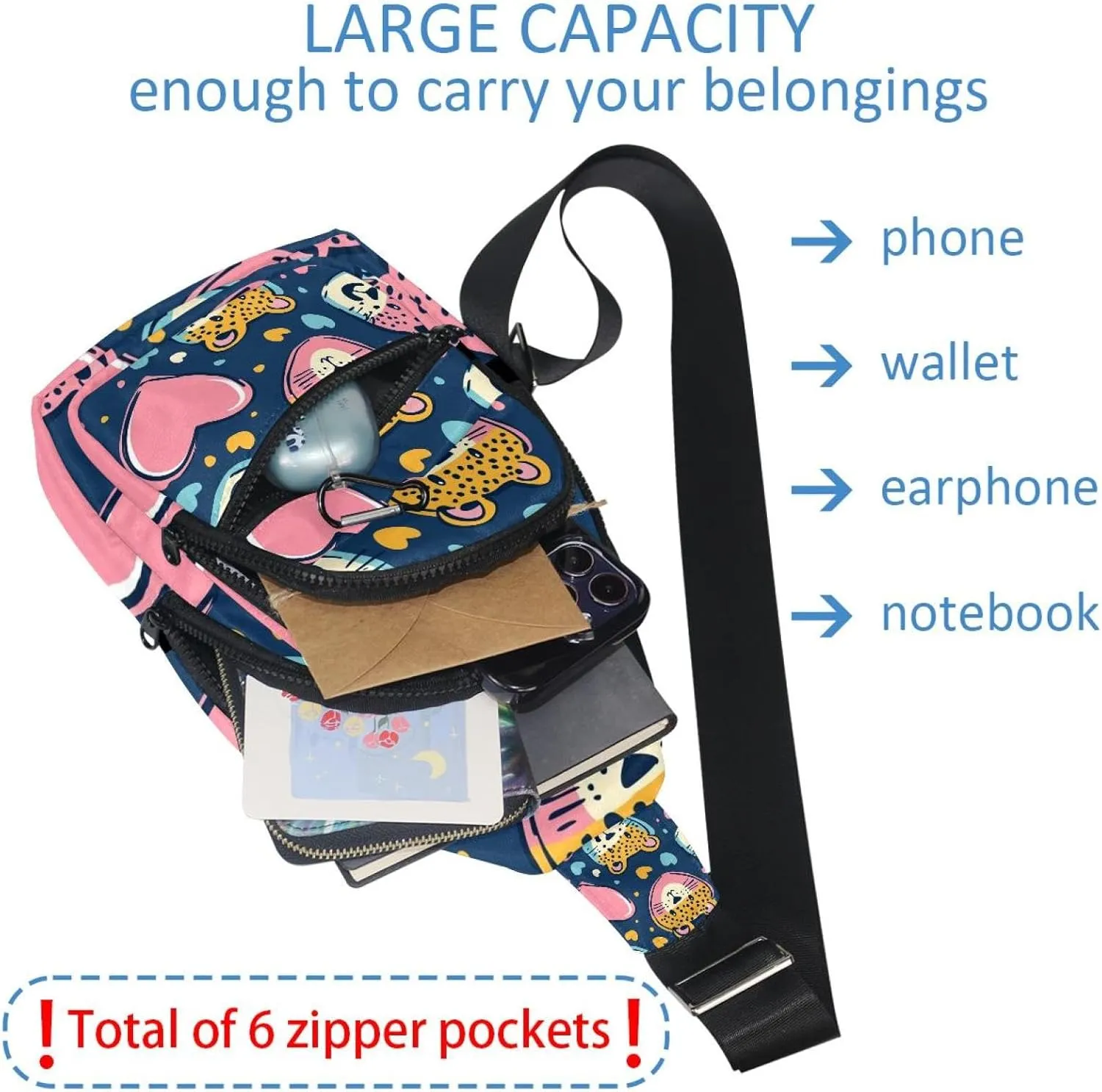 Hearth Leopard (1) Sling Bag, Crossbody Sling Backpack Travel Hiking Chest Bag Daypack for Purses Shoulder Bag Women Men's
