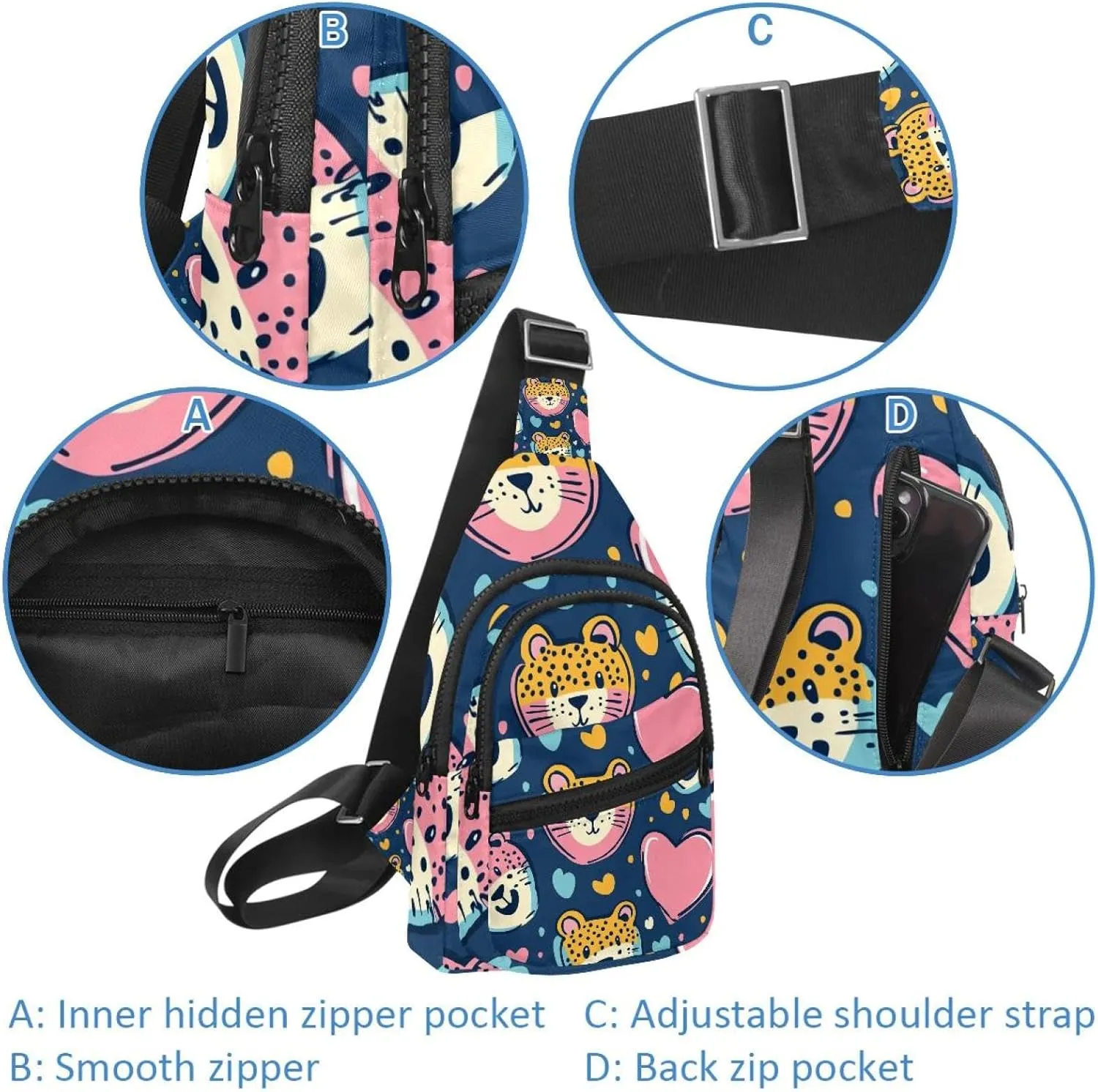 Hearth Leopard (1) Sling Bag, Crossbody Sling Backpack Travel Hiking Chest Bag Daypack for Purses Shoulder Bag Women Men's