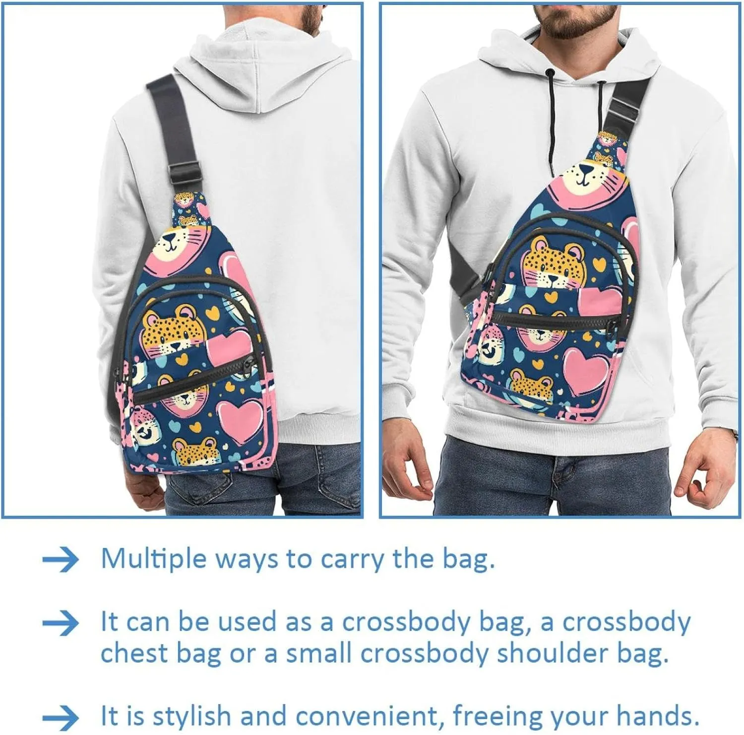 Hearth Leopard (1) Sling Bag, Crossbody Sling Backpack Travel Hiking Chest Bag Daypack for Purses Shoulder Bag Women Men's