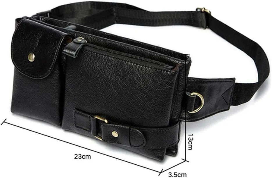 Hebetag Leather Waist Bag Fanny Pack for Men Women Travel Outdoor Hunting Hiking Climbing Multi-Purpose Hip Bum Belt Slim Cell Phone Purse Wallet Pouch, Brown
