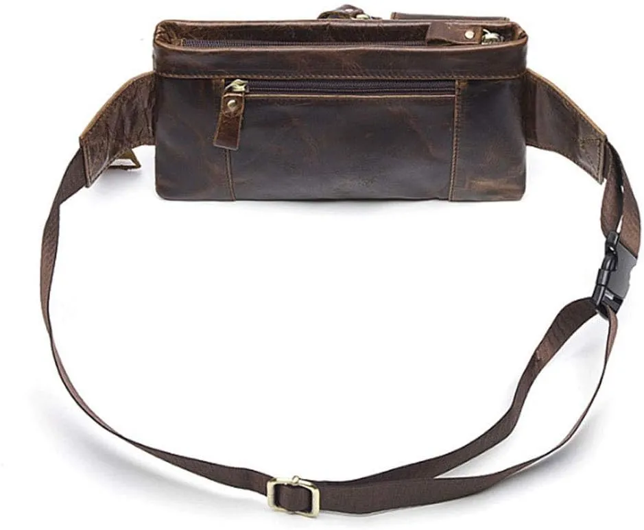 Hebetag Leather Waist Bag Fanny Pack for Men Women Travel Outdoor Hunting Hiking Climbing Multi-Purpose Hip Bum Belt Slim Cell Phone Purse Wallet Pouch, Brown