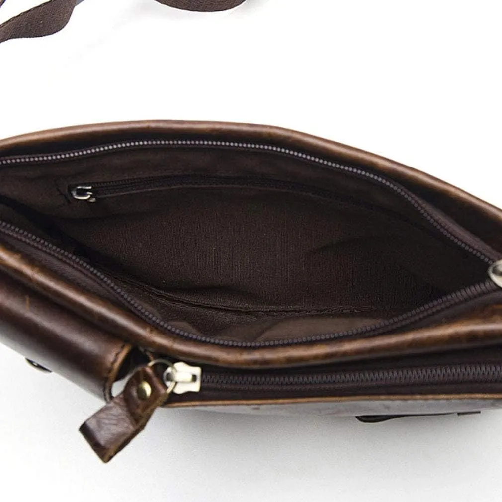 Hebetag Leather Waist Bag Fanny Pack for Men Women Travel Outdoor Hunting Hiking Climbing Multi-Purpose Hip Bum Belt Slim Cell Phone Purse Wallet Pouch, Brown