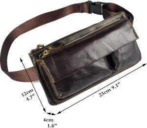Hebetag Leather Waist Pack Belt Fanny Bag for Men Women Hip Bum Purse Travel Hiking Running Cell Phone Clutch Pouch Handbag, Coffee