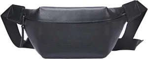 Hebetag Leather Waist Pack Fanny Bag for Men Women Outdoor Travel Sports Hiking Walking Running Hip Bum Belt Cell Phone Purse Wallet Camping Casual Day Pouch (Black)